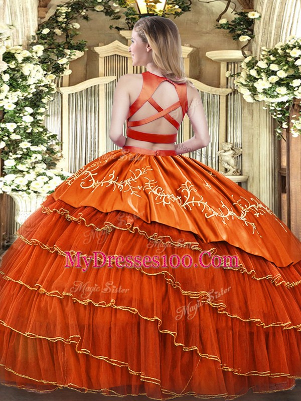 Graceful High-neck Sleeveless Tulle Quinceanera Gowns Ruffled Layers Criss Cross