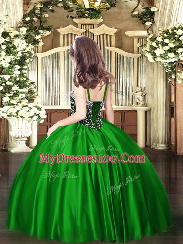 Popular Ball Gowns Girls Pageant Dresses Royal Blue Straps Satin Sleeveless Floor Length Lace Up