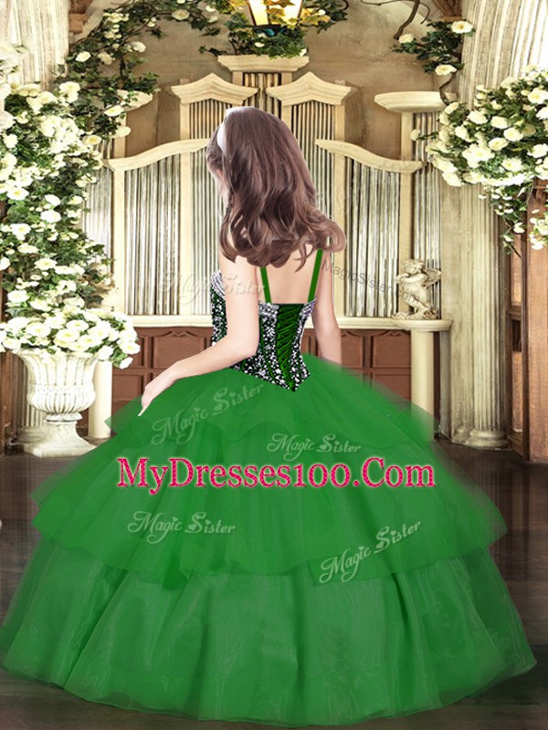 Glorious Turquoise Organza Lace Up Straps Sleeveless Floor Length Pageant Dresses Beading and Ruffled Layers
