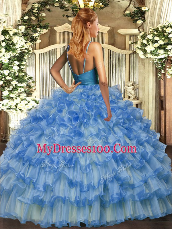 Extravagant Lavender V-neck Backless Ruffled Layers Quinceanera Dresses Sleeveless