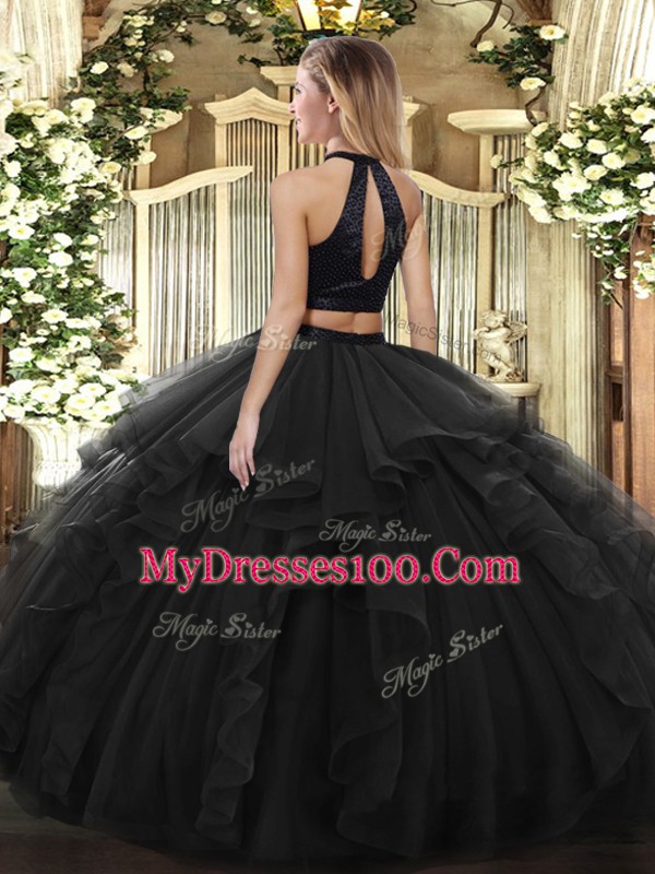 Unique Floor Length Olive Green Sweet 16 Dresses Halter Top Sleeveless Backless