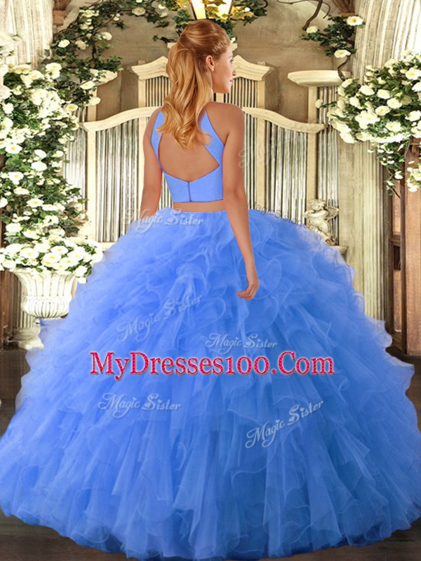 Halter Top Sleeveless Backless Quince Ball Gowns Hot Pink Tulle