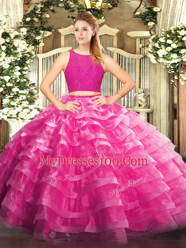 Floor Length Ball Gowns Sleeveless Fuchsia Quinceanera Dresses Zipper