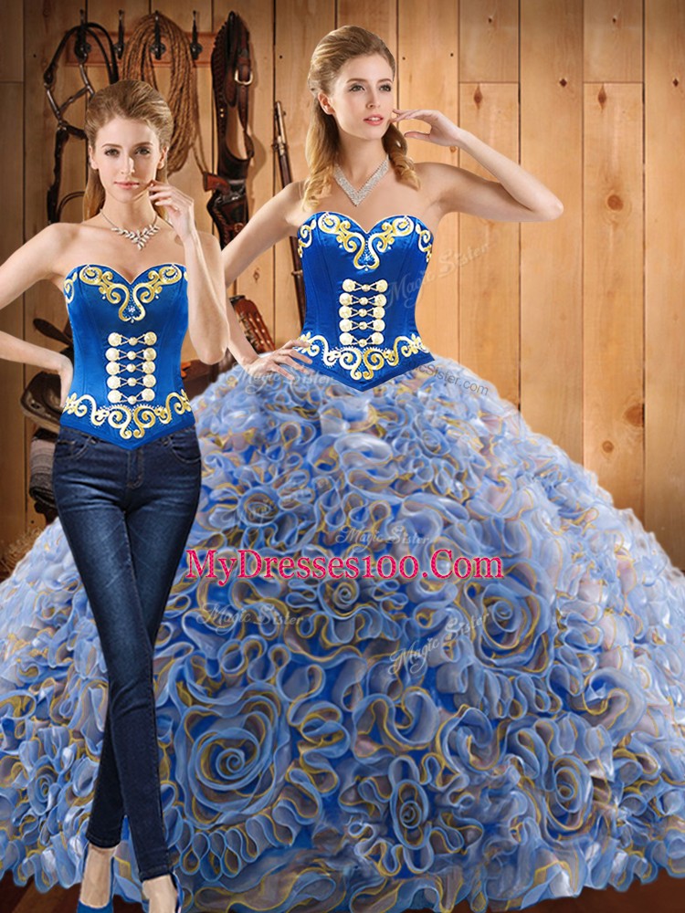 With Train Lace Up Quince Ball Gowns Multi-color for Military Ball and Sweet 16 and Quinceanera with Embroidery Sweep Train