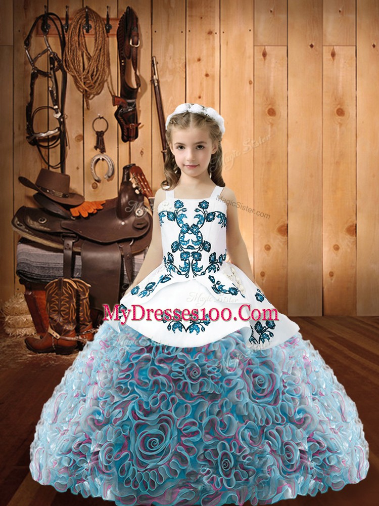 Luxurious Floor Length Lace Up Pageant Dress for Teens Multi-color for Sweet 16 and Quinceanera with Embroidery