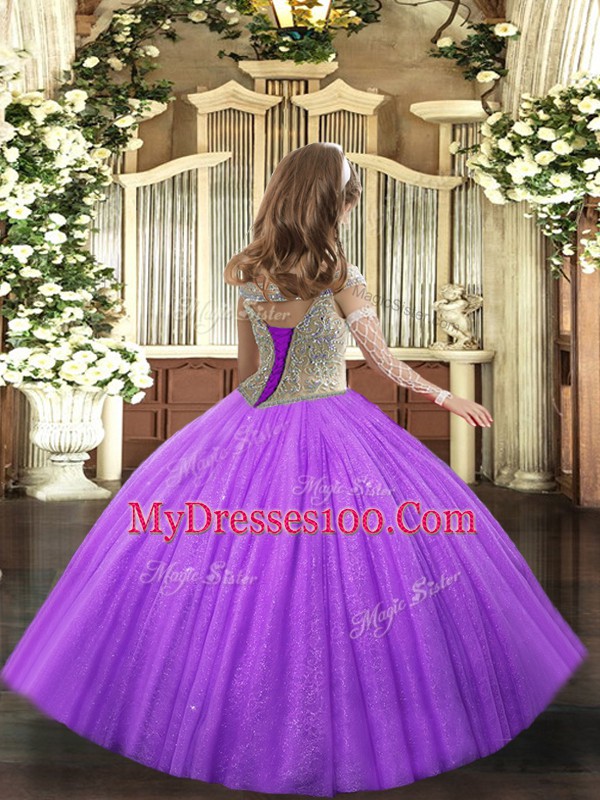 Floor Length Lace Up Little Girls Pageant Dress Hot Pink for Sweet 16 and Quinceanera with Beading