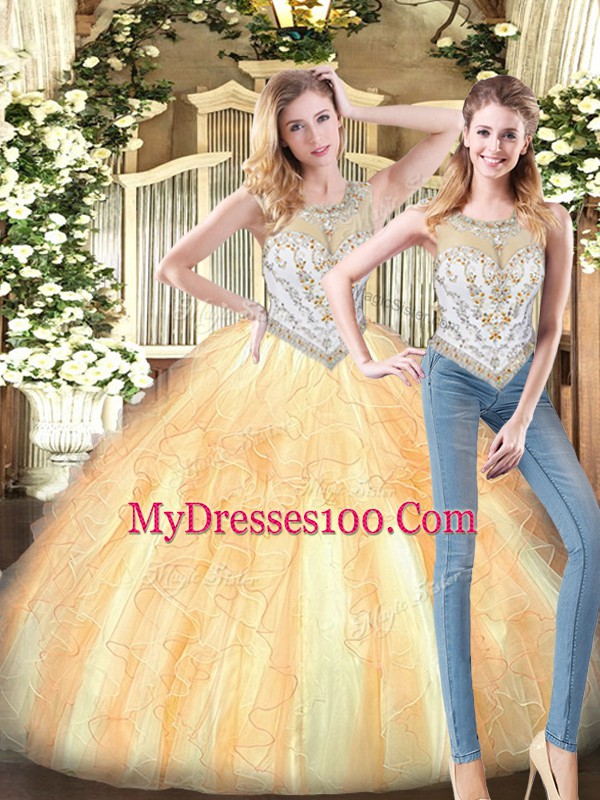Organza Sleeveless Floor Length Vestidos de Quinceanera and Beading and Ruffles