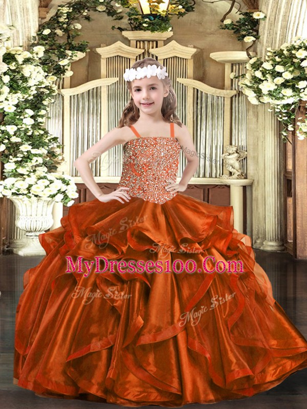 Elegant Sleeveless Beading and Embroidery and Ruffles Lace Up Little Girls Pageant Dress Wholesale
