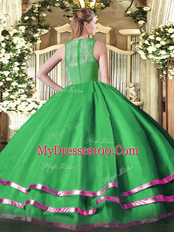 Purple Ball Gowns Beading and Ruffled Layers 15th Birthday Dress Zipper Organza Sleeveless Floor Length