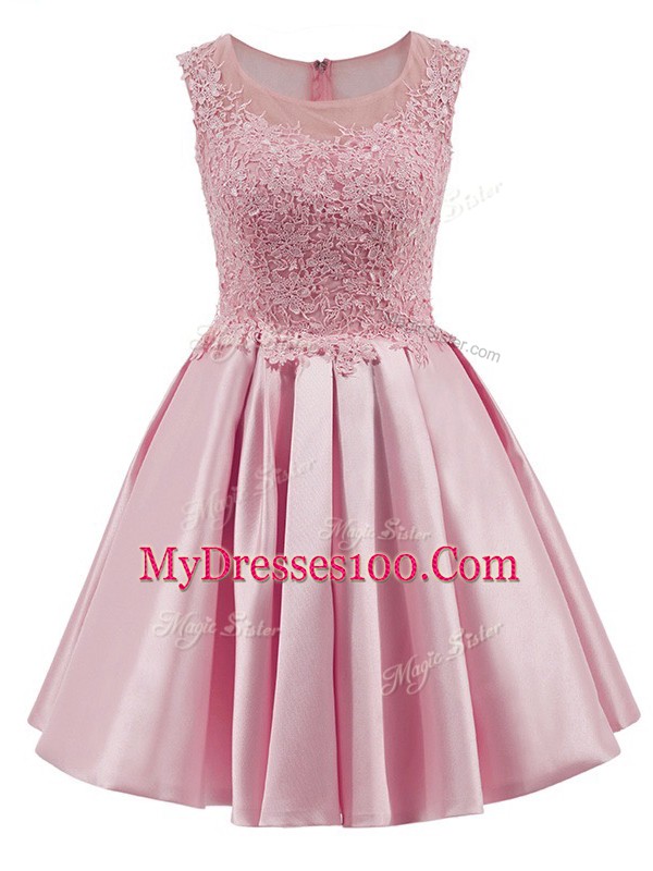 Nice Baby Pink Scoop Neckline Lace Bridesmaid Gown Sleeveless Zipper