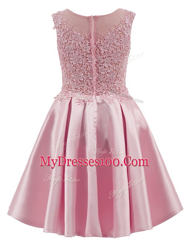 Nice Baby Pink Scoop Neckline Lace Bridesmaid Gown Sleeveless Zipper