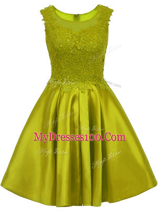 High End Olive Green Sleeveless Satin Zipper Dama Dress for Quinceanera for Prom and Party