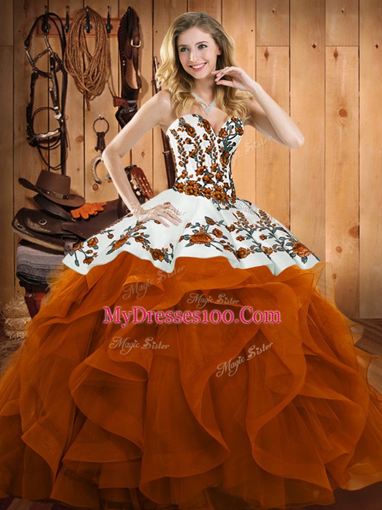 Sleeveless Lace Up Floor Length Embroidery and Ruffles Quinceanera Gown