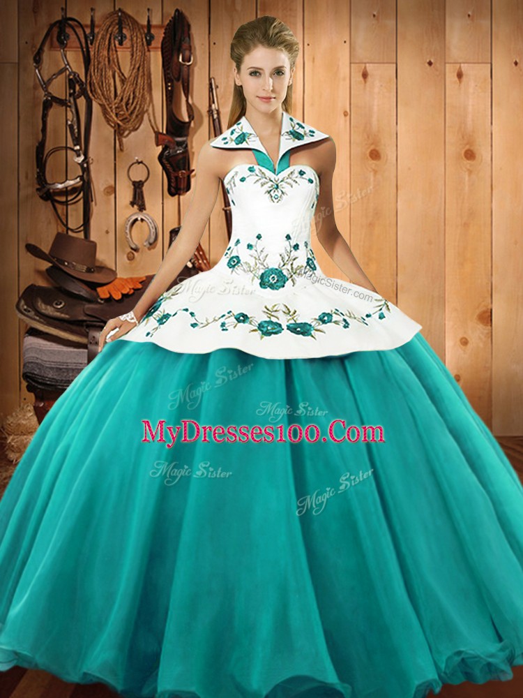 Nice Floor Length Ball Gowns Sleeveless Turquoise Sweet 16 Quinceanera Dress Lace Up