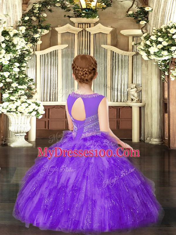 Floor Length Ball Gowns Sleeveless Gold Kids Formal Wear Lace Up
