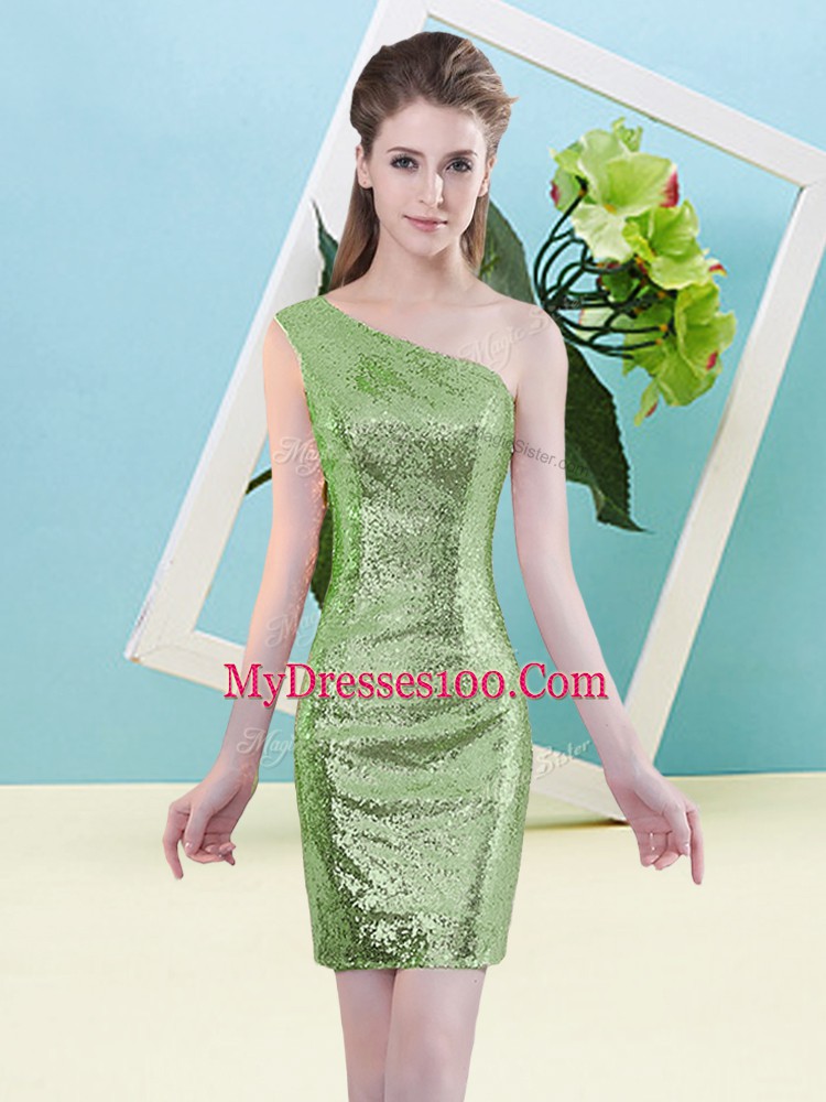 Column/Sheath Sequined One Shoulder Sleeveless Sequins Mini Length Zipper Evening Dress