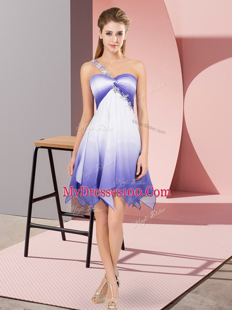 Nice Sleeveless Asymmetrical Beading Lace Up Evening Dress with Multi-color