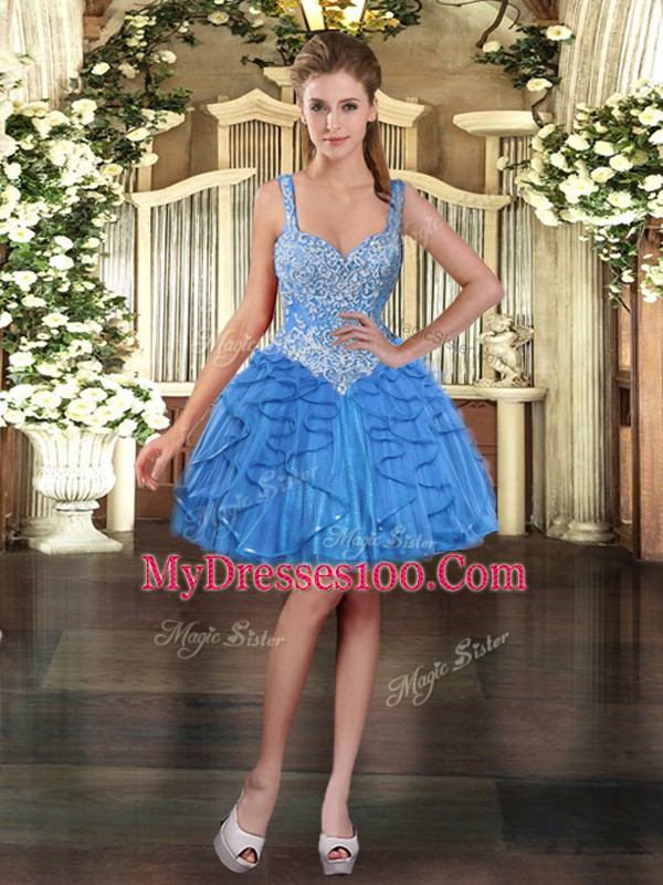 Baby Blue Straps Lace Up Beading and Ruffles Vestidos de Quinceanera Sleeveless