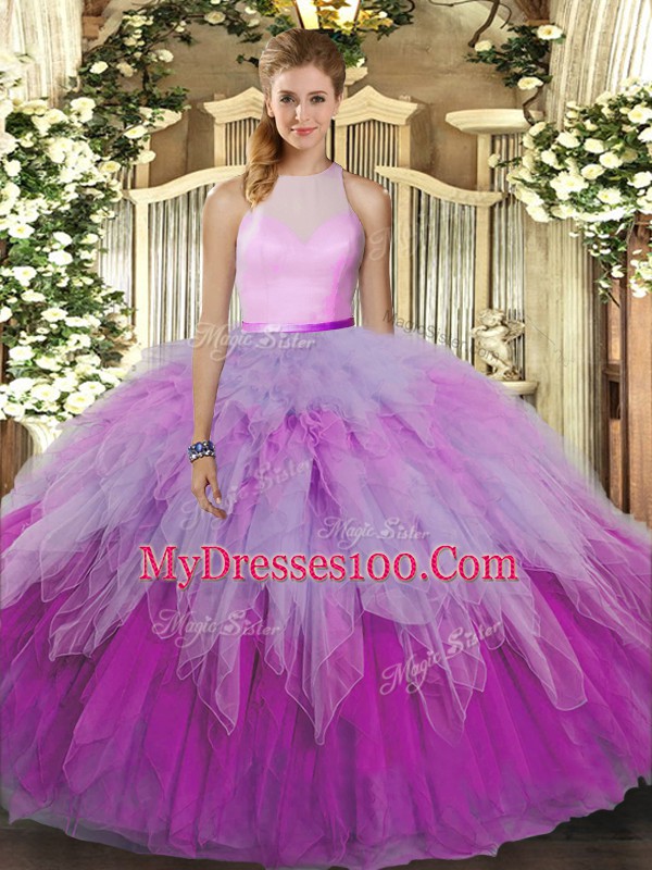 Fine Sleeveless Ruffles Backless Ball Gown Prom Dress