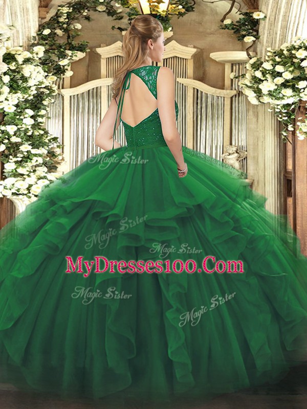 Wine Red Zipper Quinceanera Gown Beading and Ruffles Sleeveless Floor Length