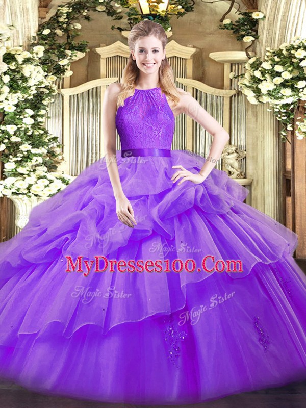 Floor Length Eggplant Purple Quinceanera Dresses Scoop Sleeveless Zipper