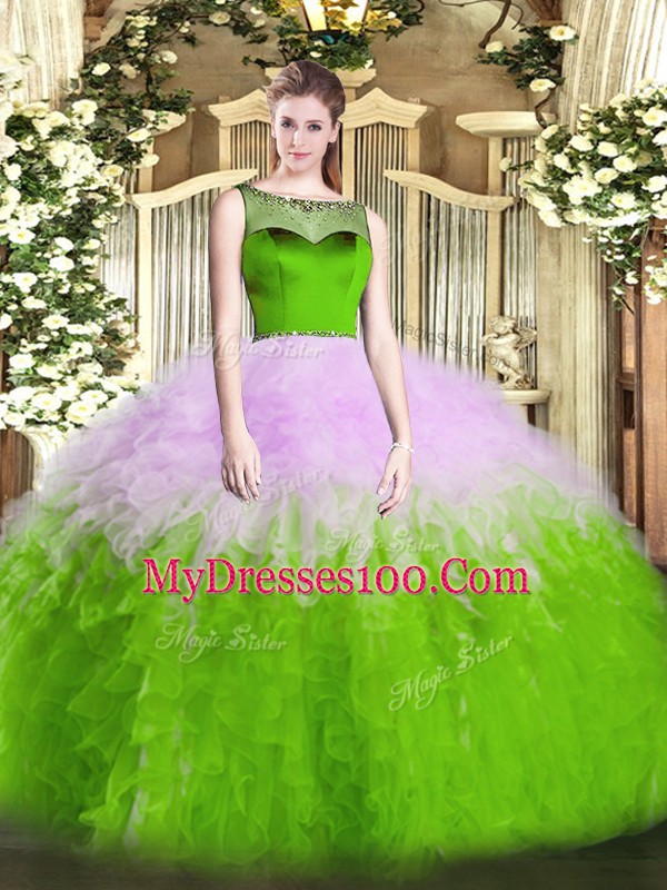 Scoop Sleeveless Zipper Ball Gown Prom Dress Multi-color Tulle