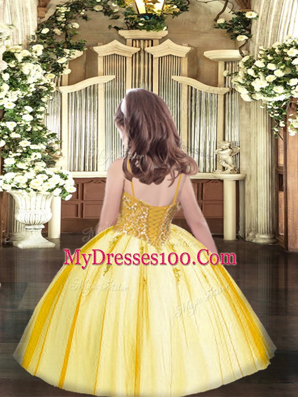 Beading Little Girls Pageant Gowns Coral Red Lace Up Sleeveless Floor Length