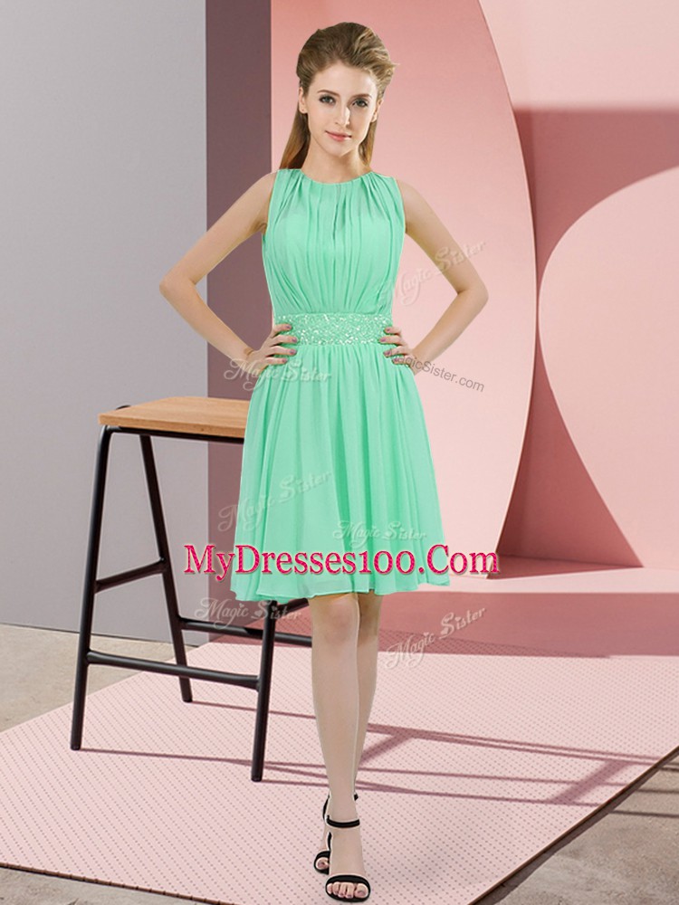Stylish Apple Green Zipper Scoop Sequins Court Dresses for Sweet 16 Chiffon Sleeveless