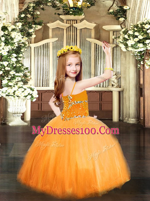 Beading Little Girls Pageant Gowns Blue Lace Up Sleeveless High Low