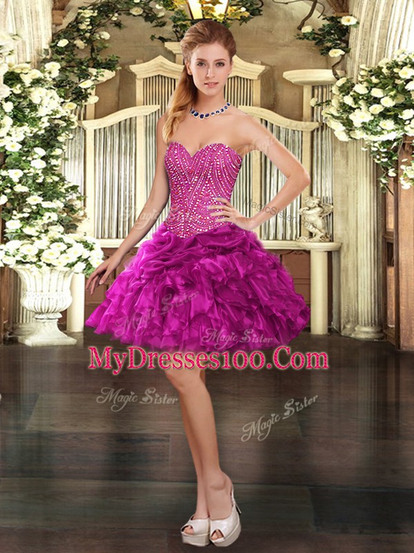 Custom Designed Floor Length Fuchsia Sweet 16 Quinceanera Dress Sweetheart Sleeveless Lace Up