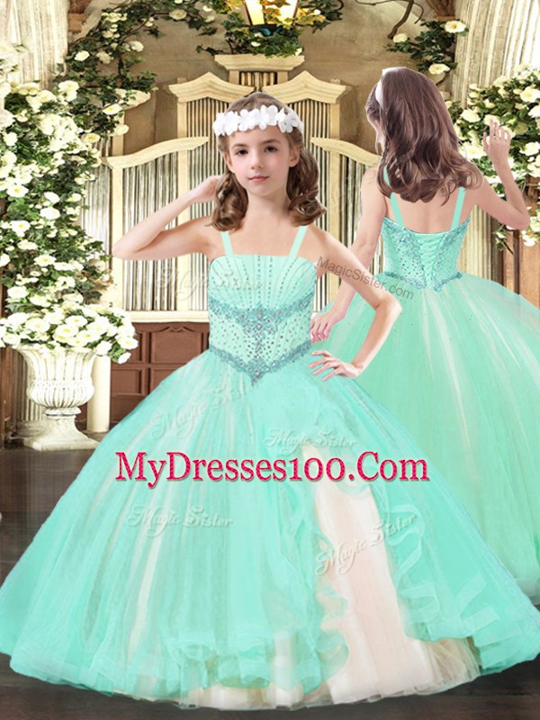 Superior Sweetheart Sleeveless Lace Up Vestidos de Quinceanera Aqua Blue Lace