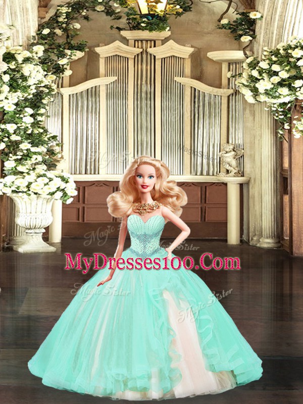 Superior Sweetheart Sleeveless Lace Up Vestidos de Quinceanera Aqua Blue Lace