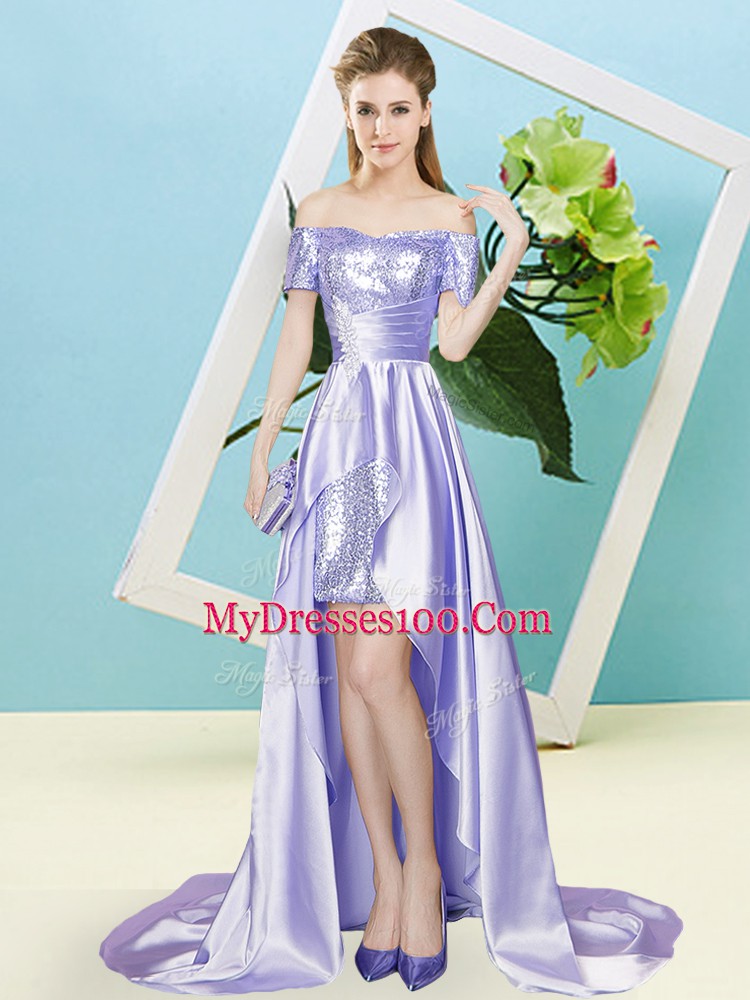 Great Short Sleeves Sequins Lace Up Evening Dress
