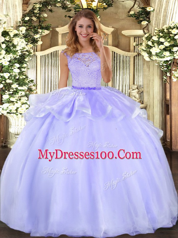 Modern Floor Length Lavender Sweet 16 Quinceanera Dress Scoop Sleeveless Clasp Handle