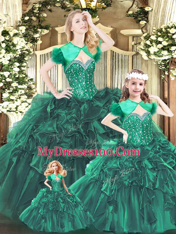 Floor Length Green Quinceanera Dress Sweetheart Sleeveless Lace Up