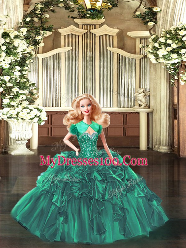 Floor Length Green Quinceanera Dress Sweetheart Sleeveless Lace Up
