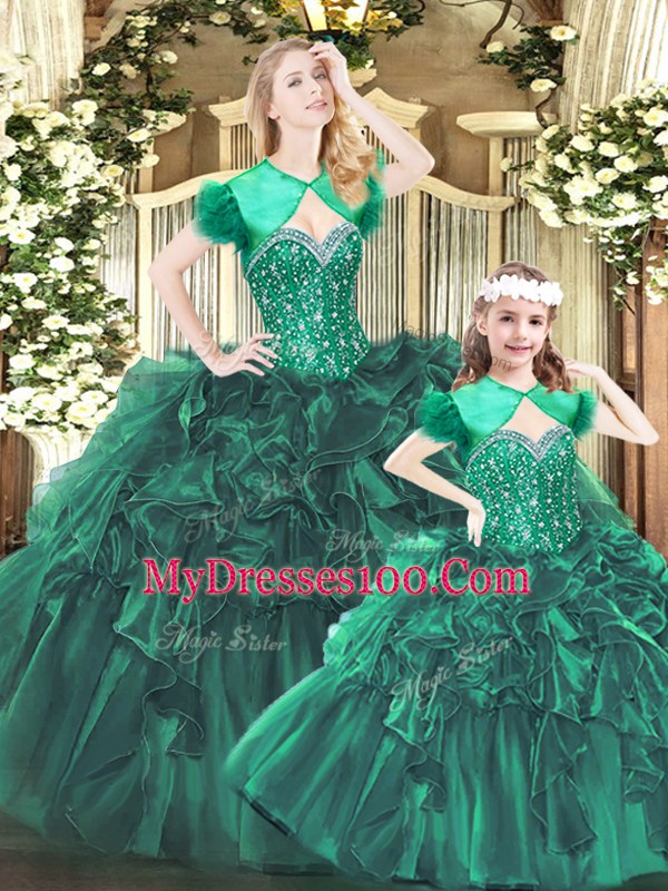 Floor Length Green Quinceanera Dress Sweetheart Sleeveless Lace Up
