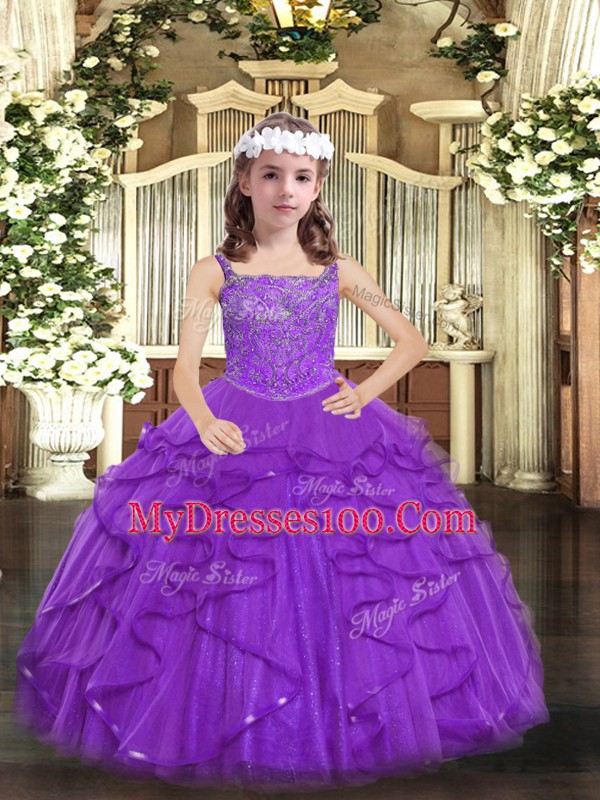 Enchanting Floor Length Ball Gowns Sleeveless Purple Pageant Dress for Teens Lace Up