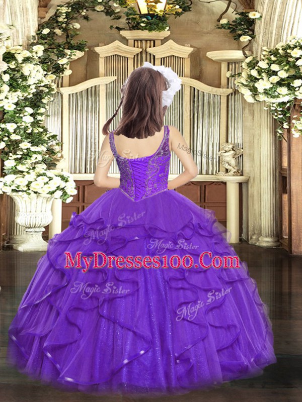 Enchanting Floor Length Ball Gowns Sleeveless Purple Pageant Dress for Teens Lace Up
