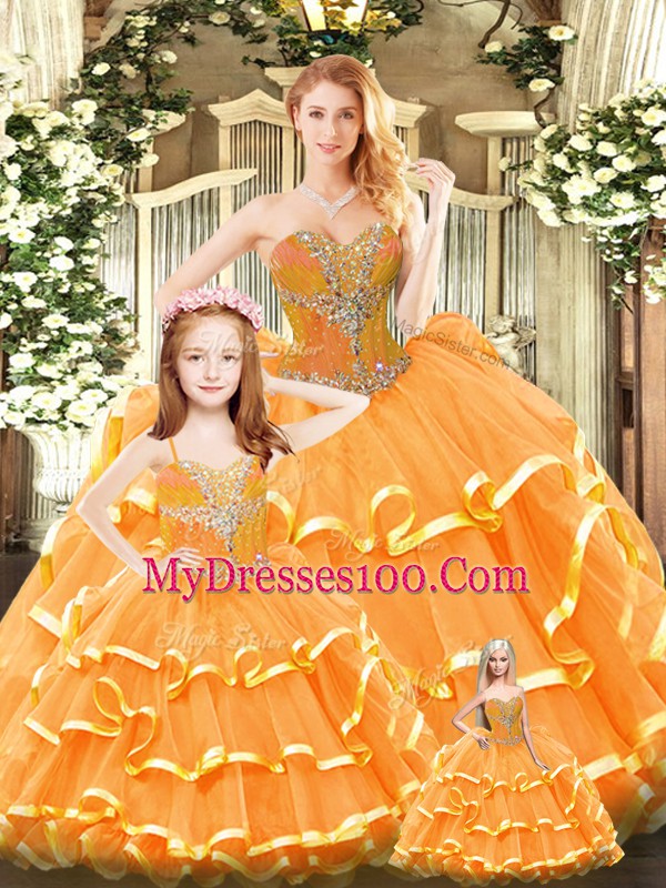 Pretty Sleeveless Beading and Ruffled Layers Lace Up Quinceanera Dress