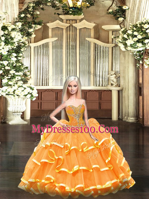 Pretty Sleeveless Beading and Ruffled Layers Lace Up Quinceanera Dress