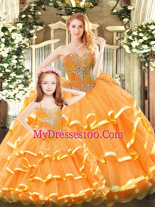 Pretty Sleeveless Beading and Ruffled Layers Lace Up Quinceanera Dress
