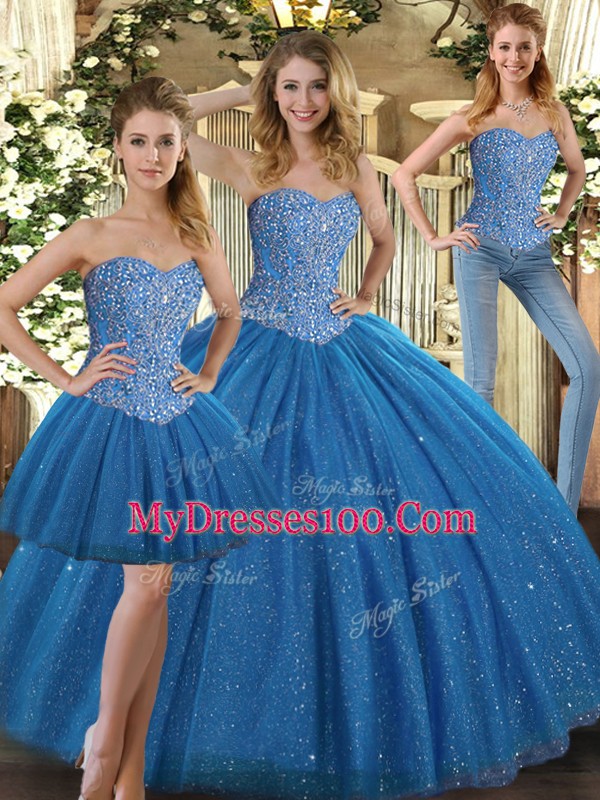 Shining Sleeveless Beading Lace Up 15th Birthday Dress
