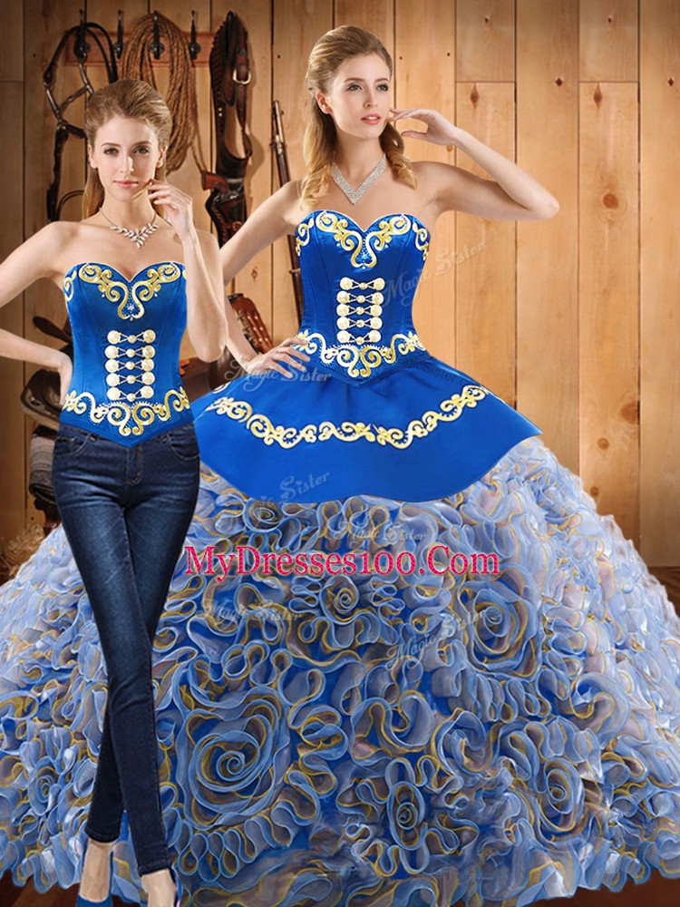 Hot Sale Sleeveless Sweep Train Lace Up With Train Embroidery Quinceanera Dresses