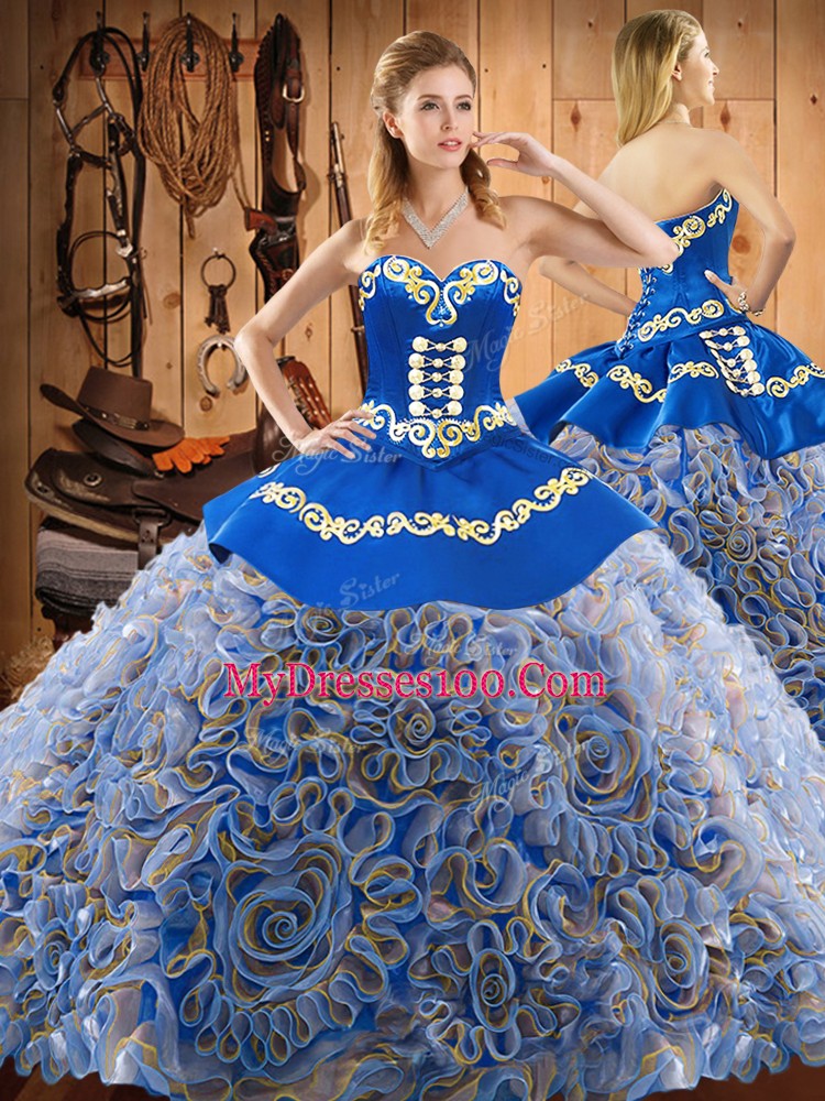 Hot Sale Sleeveless Sweep Train Lace Up With Train Embroidery Quinceanera Dresses