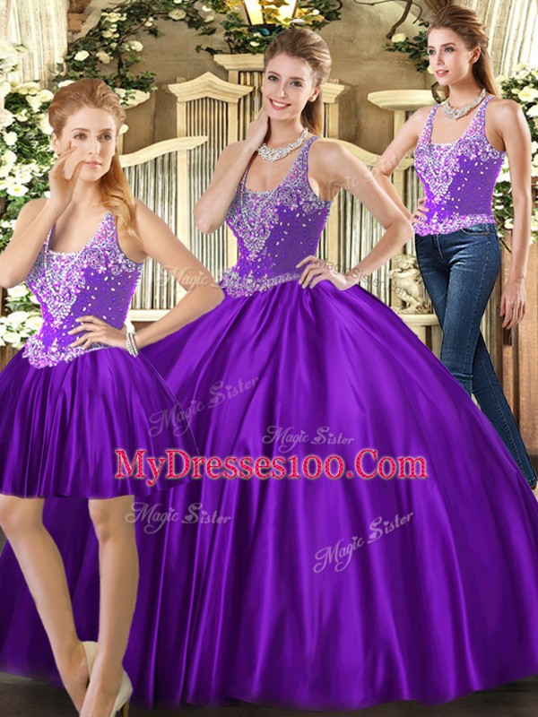 Sumptuous Sleeveless Lace Up Floor Length Beading Quinceanera Dress