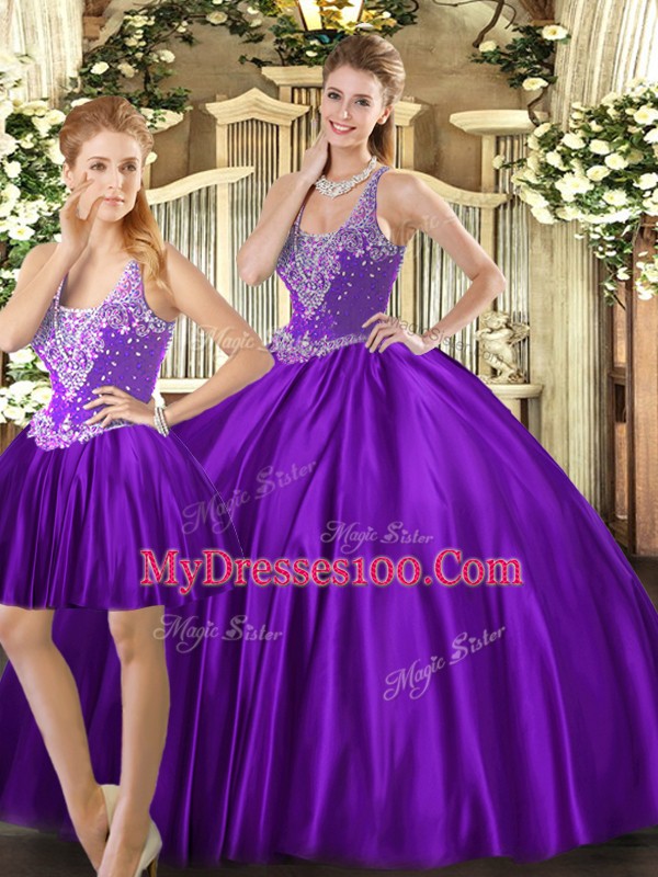 Sumptuous Sleeveless Lace Up Floor Length Beading Quinceanera Dress