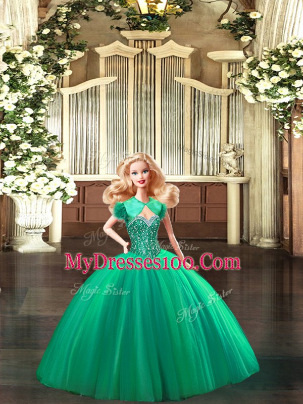 Turquoise Ball Gowns Sweetheart Sleeveless Tulle Floor Length Lace Up Beading Quinceanera Gowns