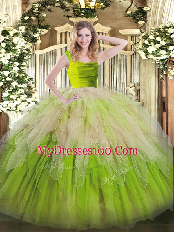 Discount Straps Sleeveless Organza Quinceanera Dress Ruffles Zipper