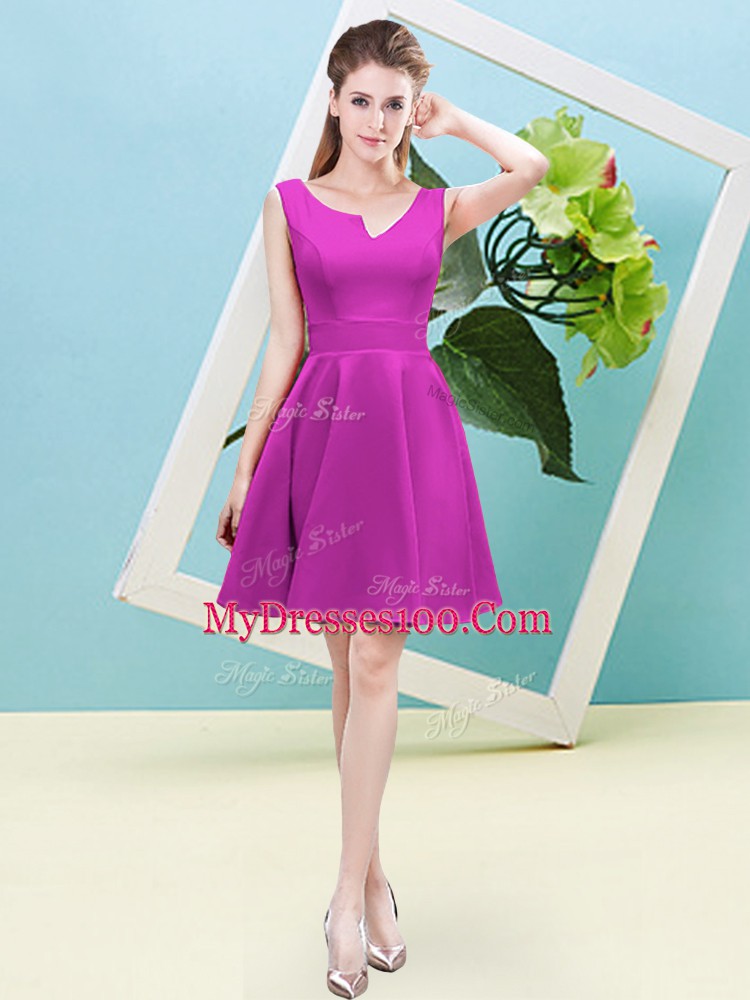 Charming Satin Sleeveless Mini Length Dama Dress for Quinceanera and Ruching